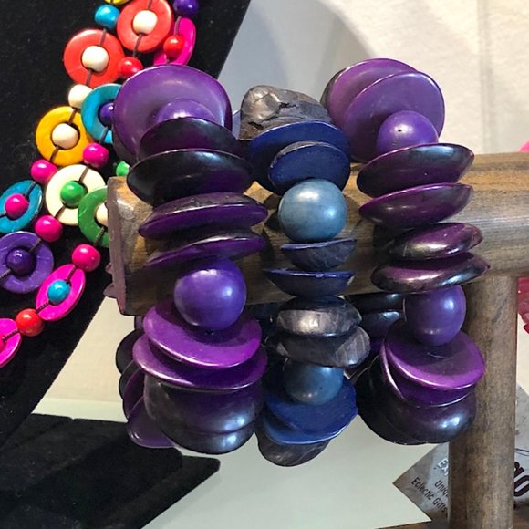 Bracelet Chunky Tagua Nuts PURPLE - Picture 4 of 9